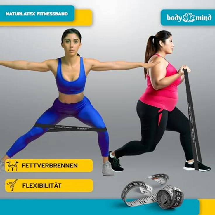 Body & Mind® Fitnessbänder 5er Set, Widerstandsbänder in 5 Stufen für Muskelaufbau, Yoga & Pilates, 100% Latex (Grau) – Bild 4