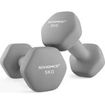 SONGMICS Hanteln, 2er Set, 2 x 5 kg, Hantelset, Kurzhanteln, Hexagon, Neopren-Beschichtung, Krafttraining, Workout, Fitnesstraining, für Zuhause, grau SYL910G01
