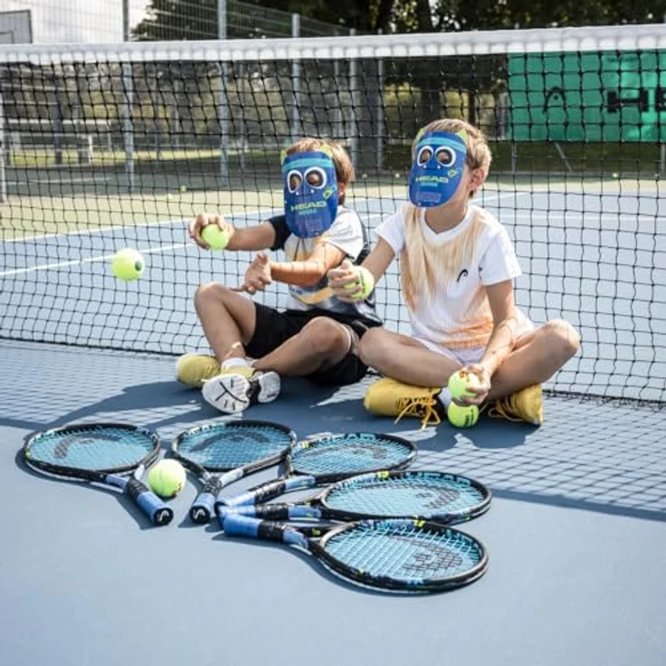 HEAD Novak 25 Tennisschläger, Schwarz/Blau, mit Damp+ Einsatz für Komfort und individueller Header-Karte für 8-10 Jahre – Bild 2