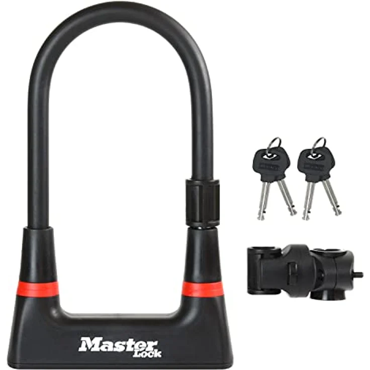 Master Lock 8279, Veloschloss aus gehärtetem Stahl mit Doppel-Schließbügel, 2 Tonnen Zugkraft, integrierter Scheiben-Verschlussmechanismus, schützender Vinyl-Ummantelung und Halterung für einfachen Transport – Bild 1