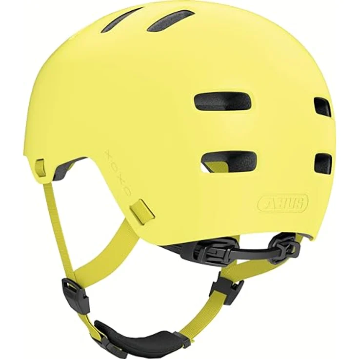ABUS XOXO Fahrradhelm, Cityhelm im Skater-Look, mit optimiertem Kinnpolster, Größe S, mono gelb – Bild 4