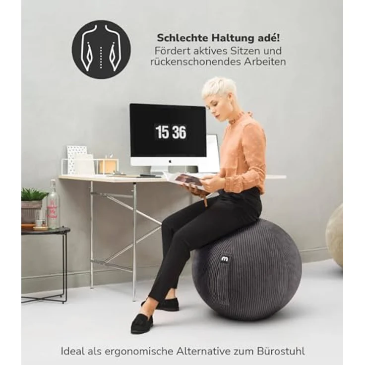 mokebo Stoff Sitzball Büro ergonomisch 'Der Sportliche', 65cm Breite, Cordbezug – Bild 2