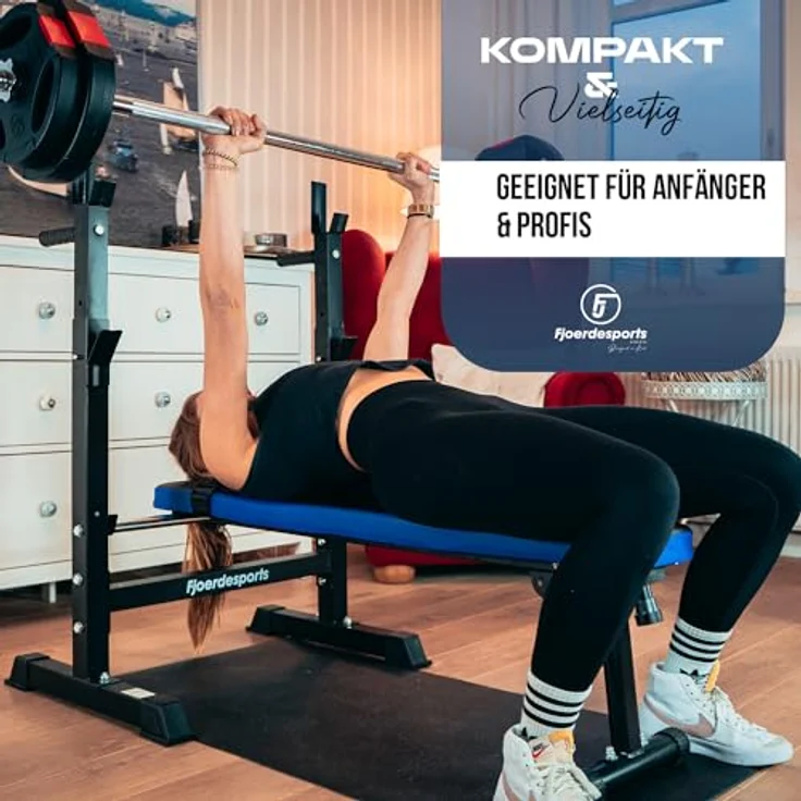 Fjoerdesports Hantelbank mit Ablage, Verstellbare Höhe & Klappbar, Dip-Station, Schwerlast Gewichtheben - Schwarz – Bild 4