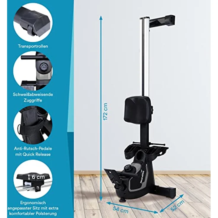 Skandika Rudergerät Venn, Ruderergometer, Tablet-Halterung, Rower mit Multifunktionscomputer, 8 Stufen Widerstandsverstellung, wartungsarm (grau) – Bild 4