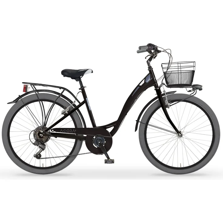 MBM Agorà Citybike 24 Zoll Schwarz, 6-Gang Kettenschaltung, Stahlrahmen, V-Bremsen und Gepäckträger