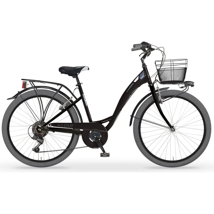 MBM Agorà Citybike 24 Zoll Schwarz, 6-Gang Kettenschaltung, Stahlrahmen, V-Bremsen und Gepäckträger