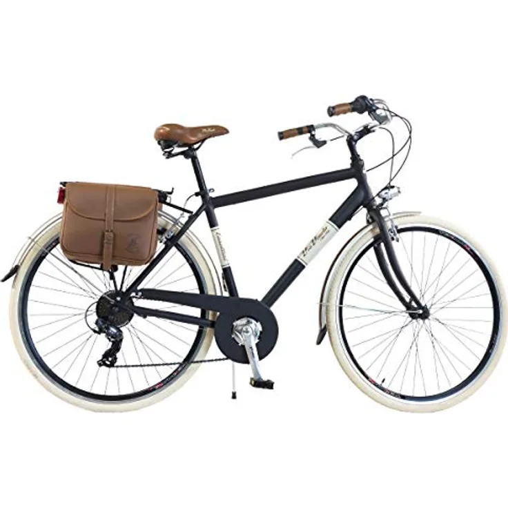 Via Veneto By Canellini Fahrrad Rad Citybike CTB Herren Vintage Retro Alluminium Schwarz 54, Shimano TX50 6 speed, seitliche braune Ledertasche