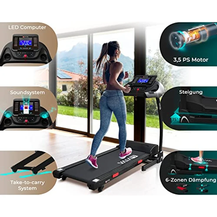 AsVIVA T16 Laufband BT Cardio I Hochwertiger Heimtrainer I Einstellbare Steigung bis zu 15% I 6-Zonen Dämpfungstechnologie I 3,5 PS Elektromotor I Ausdauertraining I Max. Gewichtsbelastung 120 kg – Bild 5