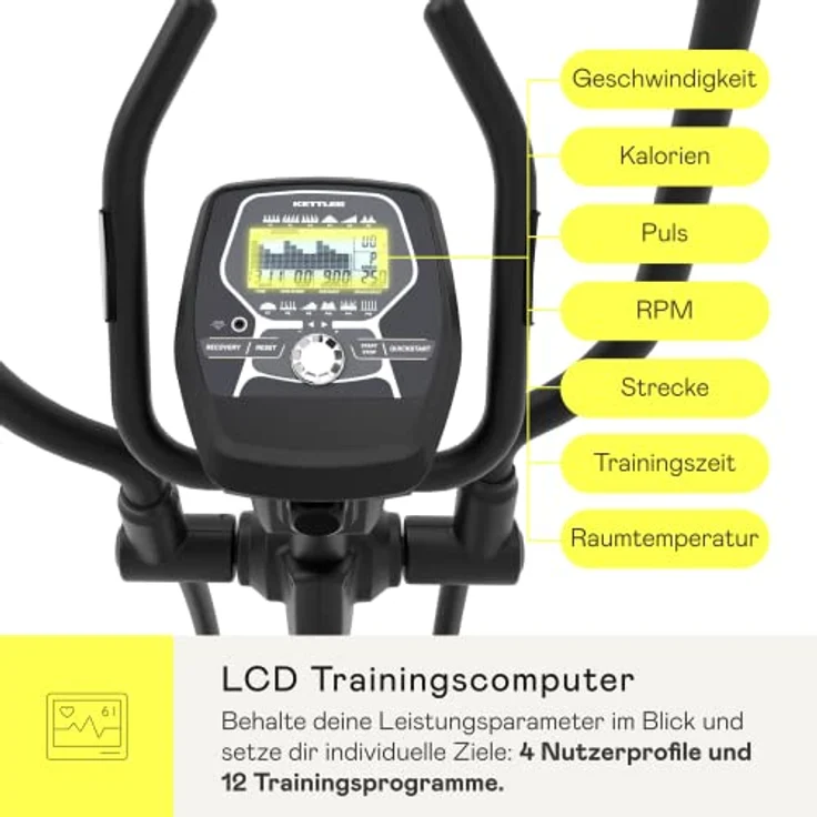 Kettler Crosstrainer Nova P | 14 kg Schwungmasse | 12 Trainingsprogramme | 16 Widerstandsstufen | Magnetbremssystem | Transportrollen | Hohe Gewichtsbelastung von 130kg | Handpulssensoren – Bild 4