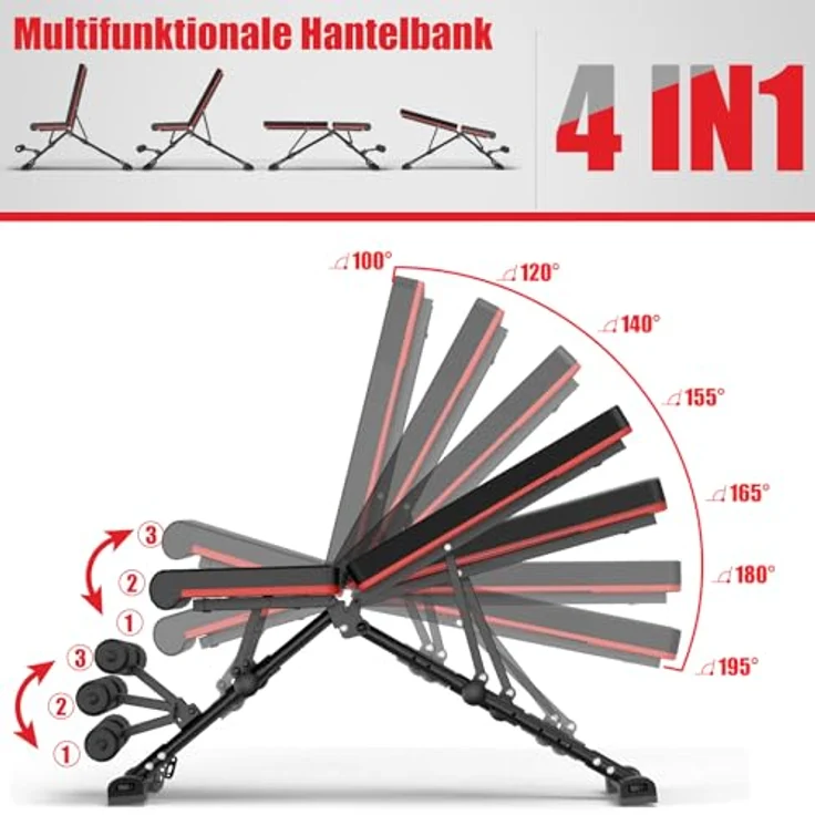 DH FitLife Hantelbank klappbar verstellbar, Schrägbank Flachbank für Bankdrücken Rückentrainer u. Bauchtrainer, Trainingsbank Fitnessbank multifunktional für Fitness Krafttraining, Weight Bench – Bild 2
