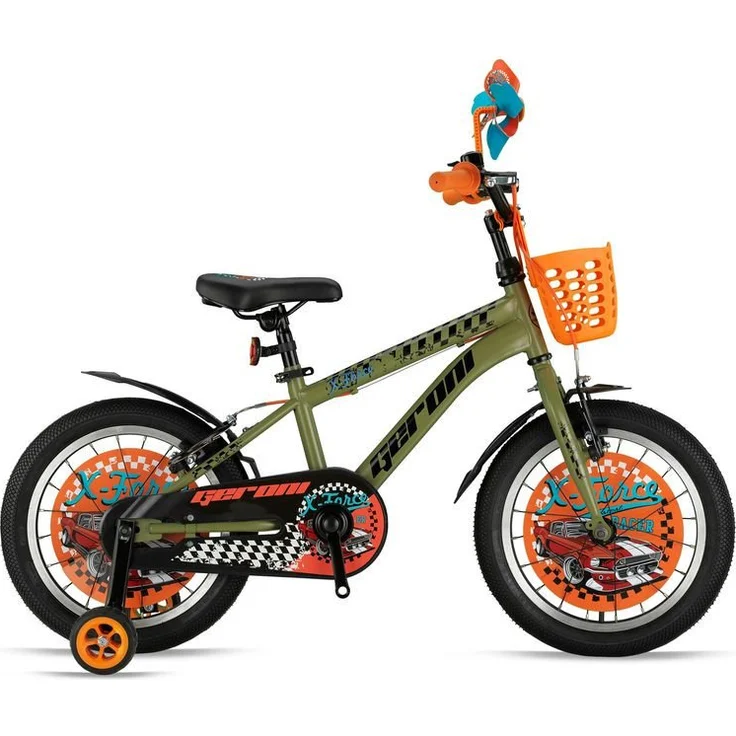 T&Y Trade Kinderfahrrad GRN26-006, 20 Zoll, 1 Gang, Kettenschutz, Schutzbleche, Korb, Klingel, Grün Orange