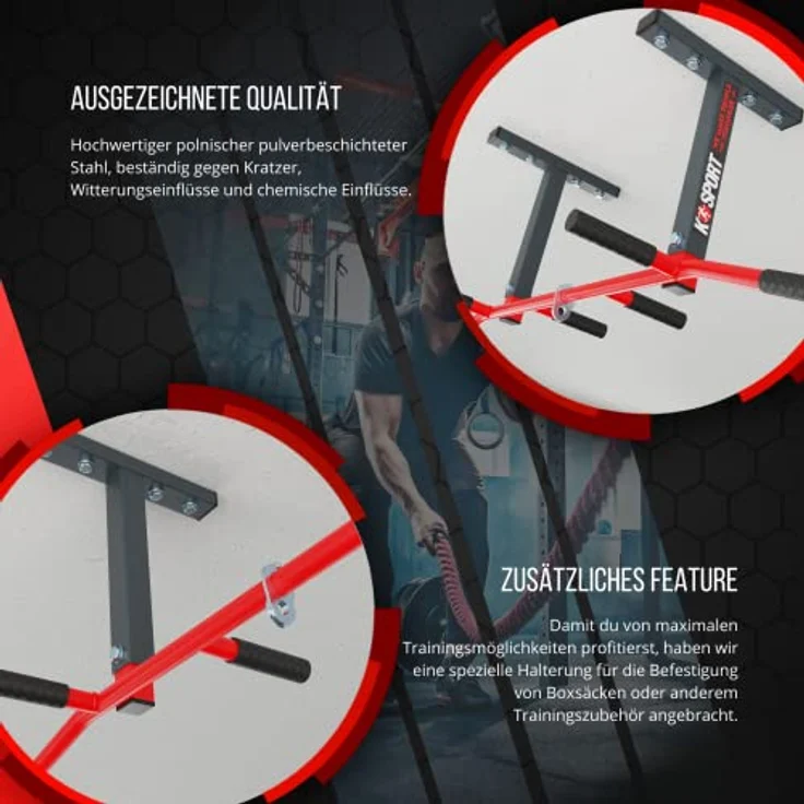 K-Sport: Klimmzugstange zur Deckenmontage I Kraftstation mit Pull-Up Bar & 3 Griffen I Klimmzugturm für Muskeltraining I Pull Up Mate, inkl. E-Book – Bild 2