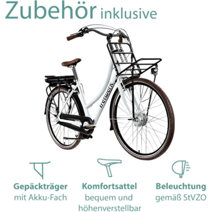 Tretwerk Sophia E-Bike, 28 Zoll Pedelec mit 3 Gängen, 522 Wh Akku, Bluetooth und App, schwarz/weiß – Bild 5