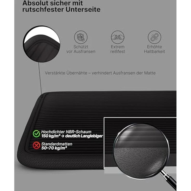 NEOLYMP extra dicke Fitnessmatte, rutschfest, inkl. Tragegurt & E-Book, 80 cm, schwarz, für Yoga, Pilates & Fitness – Bild 3