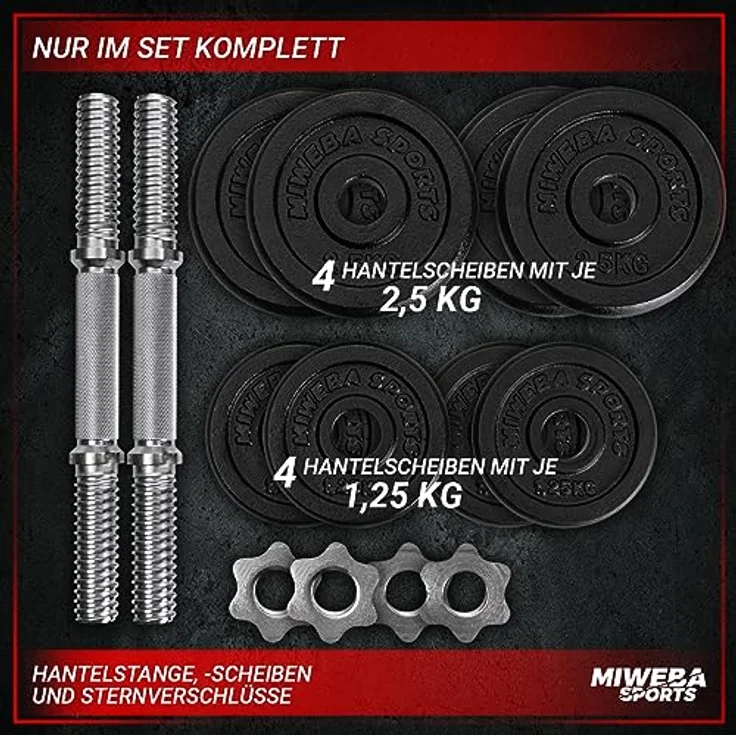 Miweba Sports Kurzhanteln MKH110 2er Set | 20kg - 𝐏𝐫𝐨𝐟𝐢 Hantelset - 2 Hanteln für Frauen und Männer - Gusseisen Kurzhantelset - Hantel Set - Kurzhantel - Griff ergonomisch - Gewichte (2x 10kg) – Bild 4