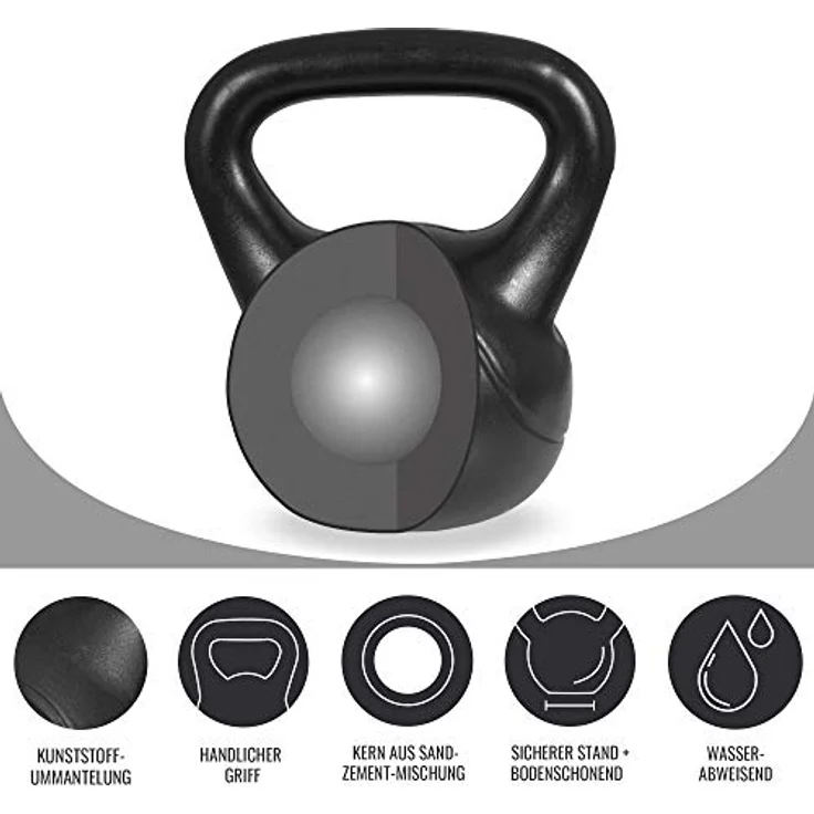 GORILLA SPORTS® Kettlebell - Einzeln 2kg - 20kg oder Set 17kg, 24kg, 30kg, 110kg, 113kg mit/ohne Ablage, Kunststoff - Kugelhantel, Kugelgewicht, Schwunghantel, Gewichten, Fitness, Krafttraining – Bild 4