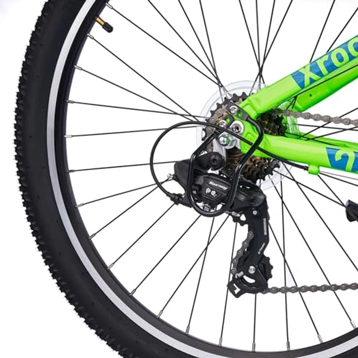 S’COOL Xroc pro Mountainbike 26 Zoll, 7-Gang Kettenschaltung, Alu-Hardtail, für Kinder 6–12 J., Farbe: Neon Green/Ocean – Bild 4
