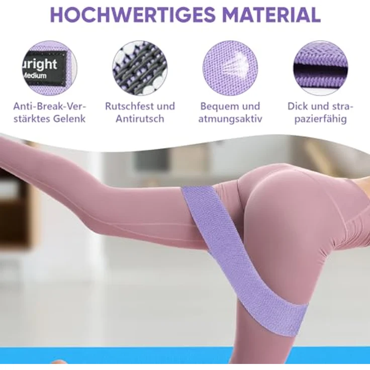 Suright Fitnessbänder Set, 3-Level Resistance Bands, rutsch- und schweißfest für Kraft- und Flexibilitätstraining, Hellviolett, Lila, Dunkelviolett – Bild 3