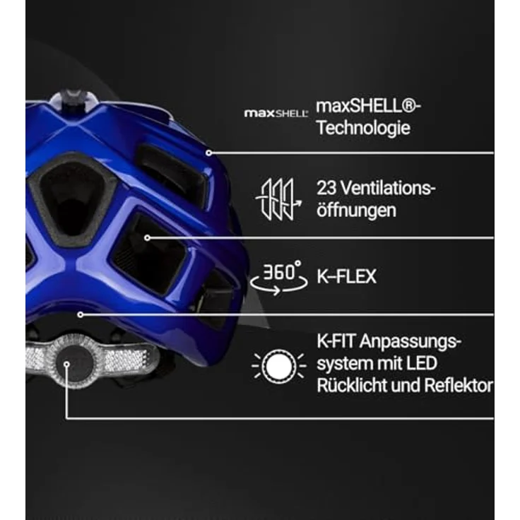 KED CROM, leichter Fahrradhelm mit K-FIT Anpassungssystem und Rücklicht, blau-schwarz M 52-58 cm – Bild 3