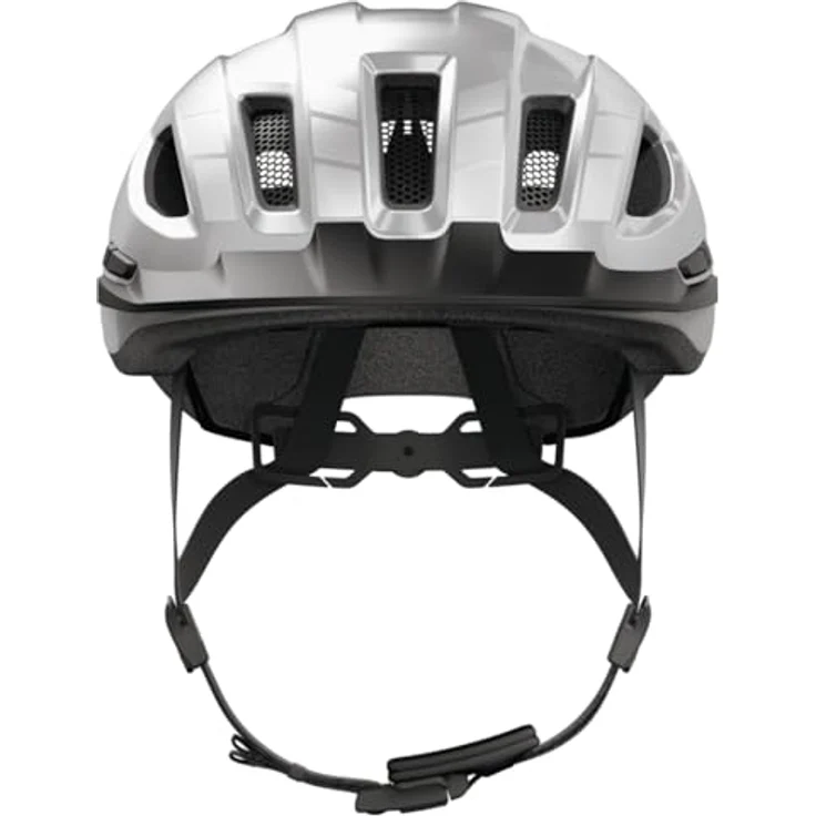 ABUS Urban-I 4.0, Fahrradhelm mit aufladbarem Rücklicht, 2 Leuchtmodi, Schirm, Zopf-Öffnung und magnetischem Verschluss, Größe M, silber – Bild 2