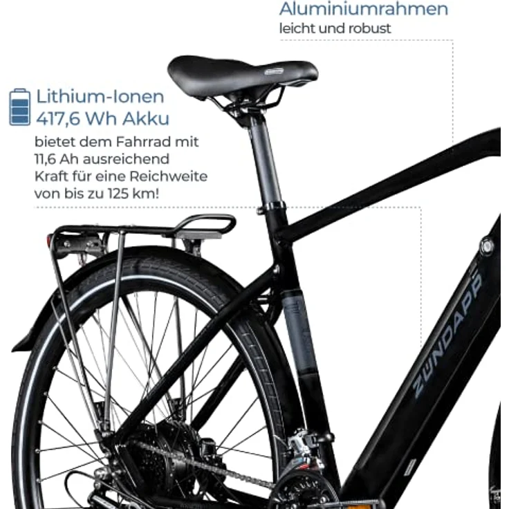 ZÜNDAPP Ebike Herren 28 Zoll Trekkingfahrrad | E Bike 24 Gänge 160-185 cm Elektro Fahrrad mit hydraulischen Scheibenbremsen | Z810 (grau/schwarz, 52 cm) – Bild 5