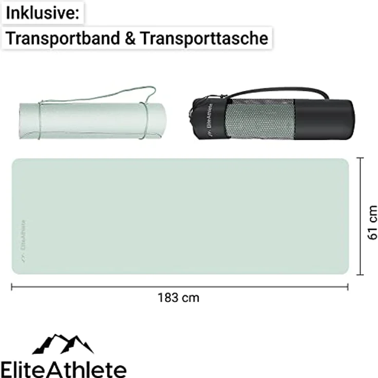 EliteAthlete Yogamatte - Sportmatte - Fitnessmatte - Gymnastikmatte gepolstert & rutschfest für Fitness, Pilates - Yoga Matte - 183 cm x 61 cm x 0.6 cm - Trainingsmatte inkl. Transportgurt + Tasche – Bild 4