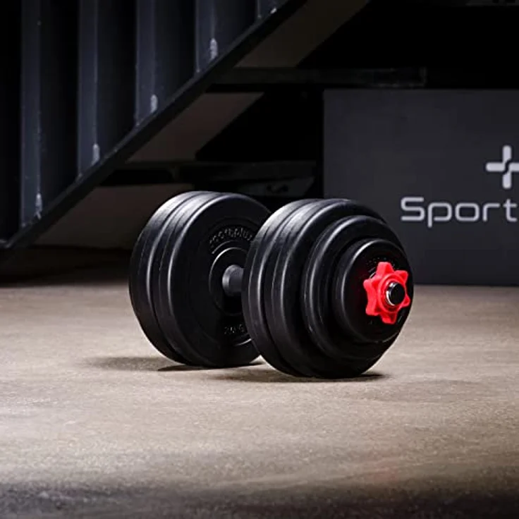 SportPlus SP-WS-015-V Vinyl Hantelset 15 kg, Kurzhantelset mit Sternverschluss, blau – Bild 2