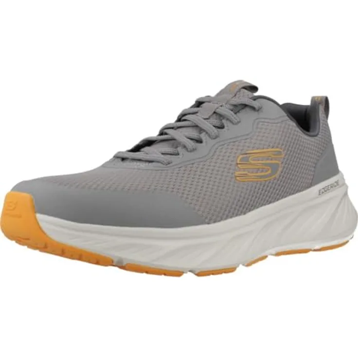 Skechers EDGERIDE - REKZE Herren-Sneaker, Laufschuhe in Grau-Orange-Weiß, EU Größe 40, Mesh-Obermaterial, Schnürverschluss