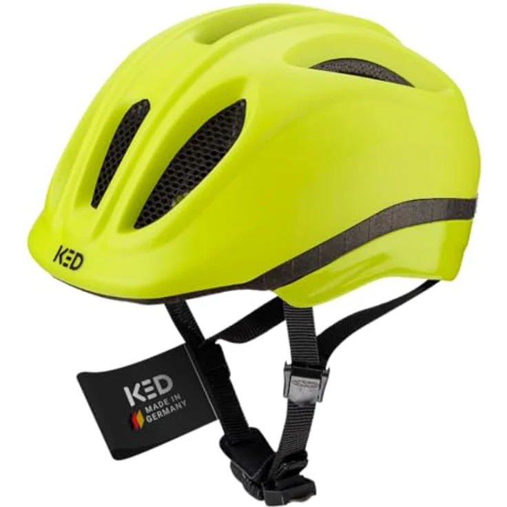 KED Meggy II Trend 2024, Kinder Fahrradhelm mit Insektenschutznetz, integriertem LED-Rücklicht und maxSHELL Technologie, Yellow Green matt, 46-51 (S) – Bild 1