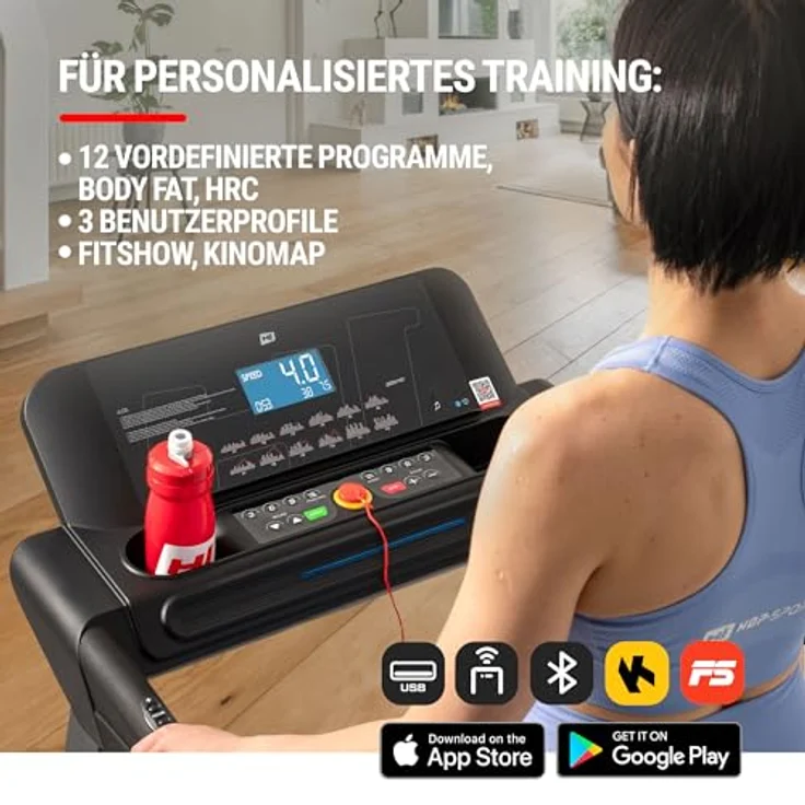 Hop-Sport Laufband für Zuhause HS-1400LB Bolt – Klappbares Laufband mit App-Steuerung, Bluetooth, MP3-Player und HRC-Programmen, 14km/h, inkl. Pulsgurt – Bild 3