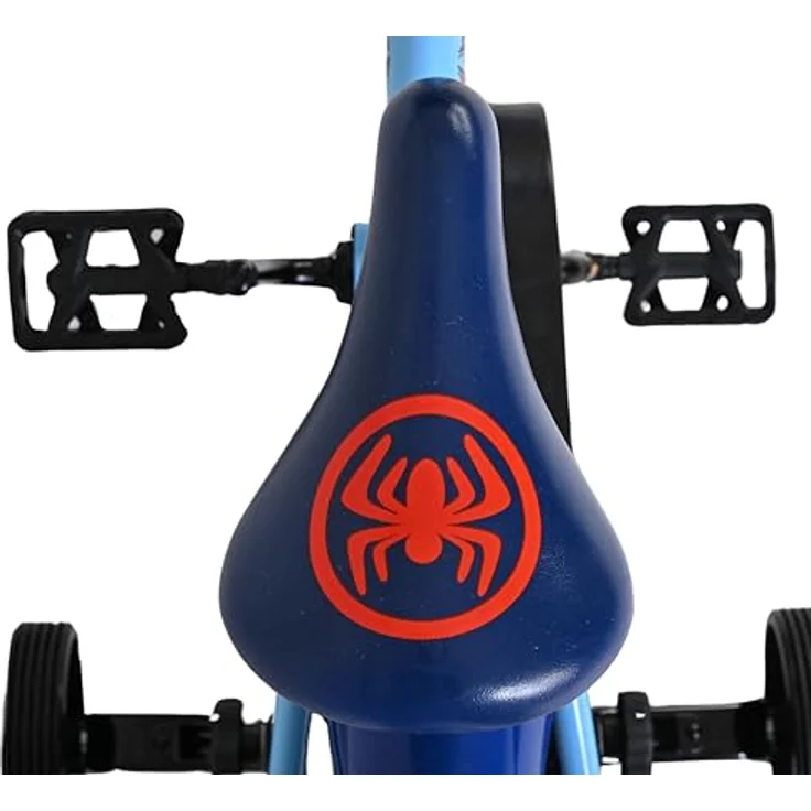 Volare Spidey Kinderfahrrad, 12 Zoll, Blau, abnehmbare Seitenräder, höhenverstellbarer Sattel und Lenker, Rücktritt- und Handbremse, geschlossener Kettenkasten – Bild 5