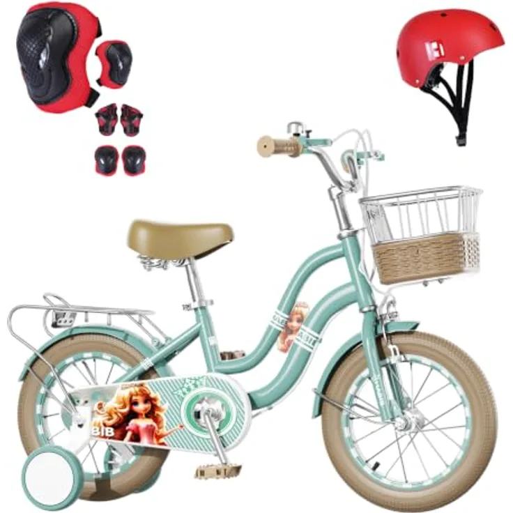 Habib Gruppe Kinderfahrrad Mädchenfahrrad mit 6-teiligem Schutz-Set, dualem Bremssystem und höhenverstellbarem Sattel für 3-8 Jahre