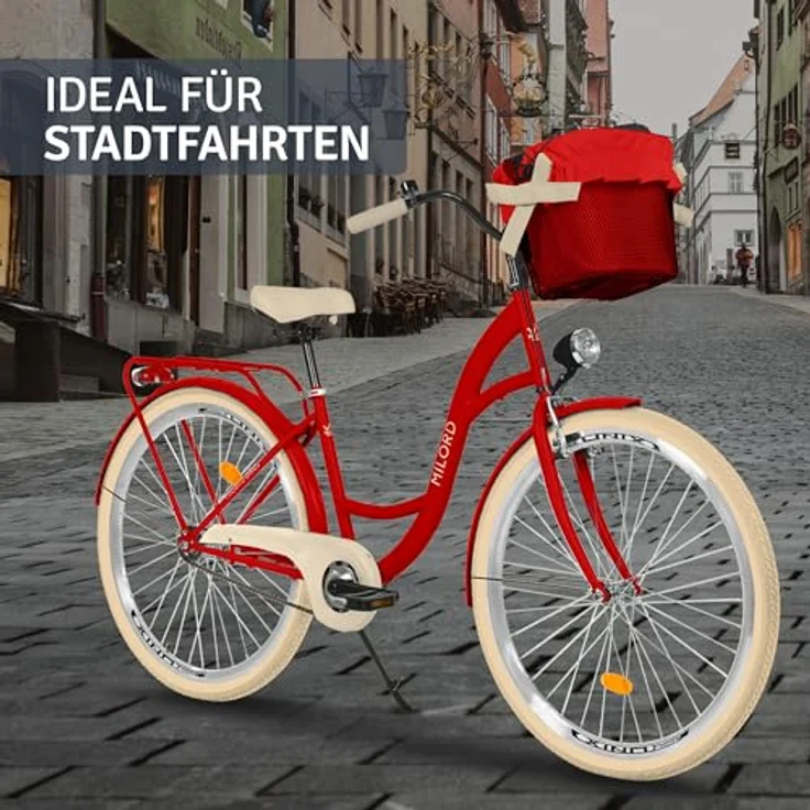 Milordbikes City-Fahrrad, Rot, 46 cm, leichtes Metall-Citybike mit Aluminiumfelgen und hinterem Träger für Freizeit und Fitness – Bild 6