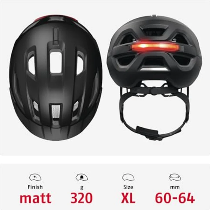 ABUS Stadthelm Urban-I 4.0 ACE, Fahrradhelm mit aufladbarem Rücklicht, 4 Leuchtmodi, Schirm, Zopf-Öffnung, magnetischem Verschluss - Größe XL, schwarz – Bild 3