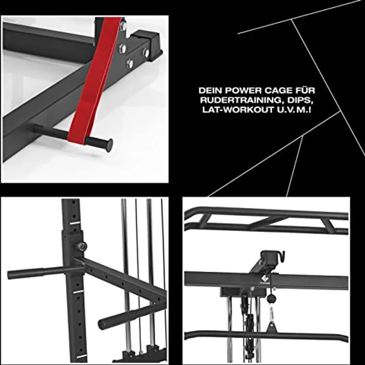 FitEngine Power Rack | Power Cage mit Latzug, Kabelzug, Dip-Station + Klimmzugstange | Variabel einstellbare Spotter für Langhantel – Bild 4