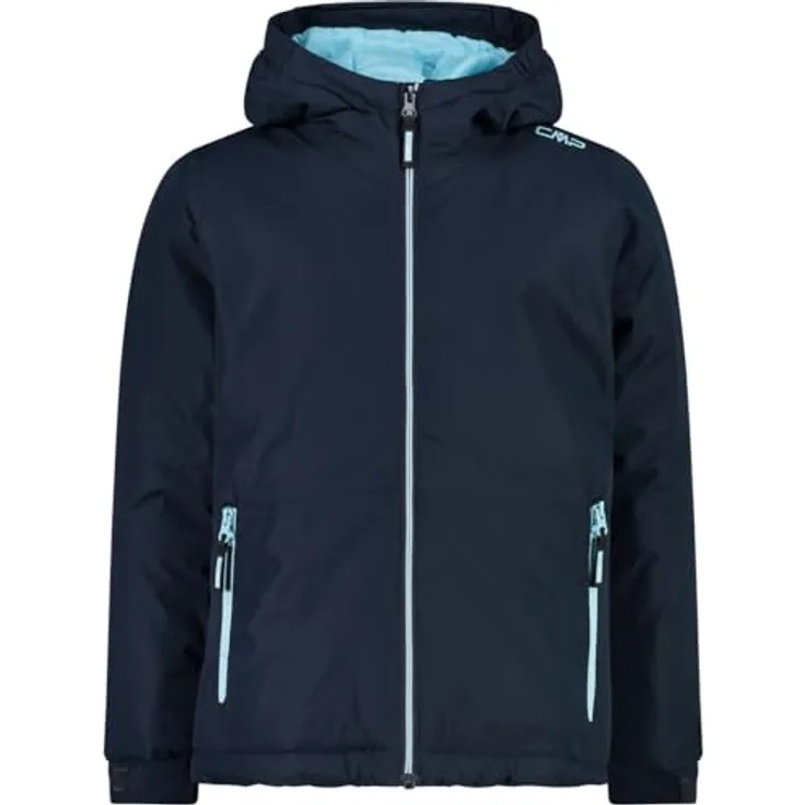 CMP Kid G Jacket Fix Hood, wetterfeste und warm isolierte Skijacke für Mädchen, Schwarz-Blau, Größe 116