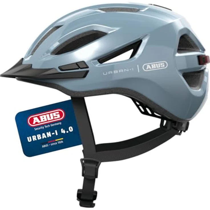 ABUS Urban-I 4.0, Fahrradhelm mit aufladbarem Rücklicht, 2 Leuchtmodi, Zopf-Öffnung, magnetischem Verschluss und Schirm, Größe S, blau – Bild 1