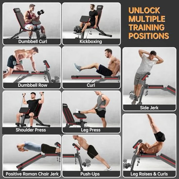JOROTO Verstellbare Hantelbank, Klappbar mit 453KG Last, multifunktionale Trainingsbank für Home Gym, sieben Positionen, stabiler Stahlrahmen, Rückentrainer und Römischer Stuhl – Bild 5