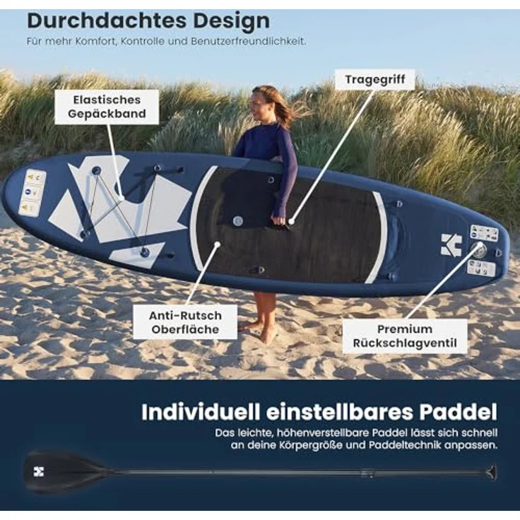 Home Deluxe MOANA Stand Up Paddle Board, Größe L, blau | Aufblasbares SUP mit rutschfester Oberfläche und 3-Finnen-System für See, Meer & Fluss – Bild 6