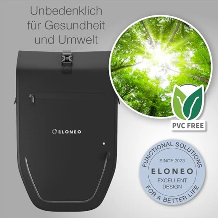 Eloneo Velotasche, Gepäckträgertasche mit 28 l Volumen, wasserdicht, integrierter LED-Streifen und Reflektoren für erhöhte Sichtbarkeit – Bild 7