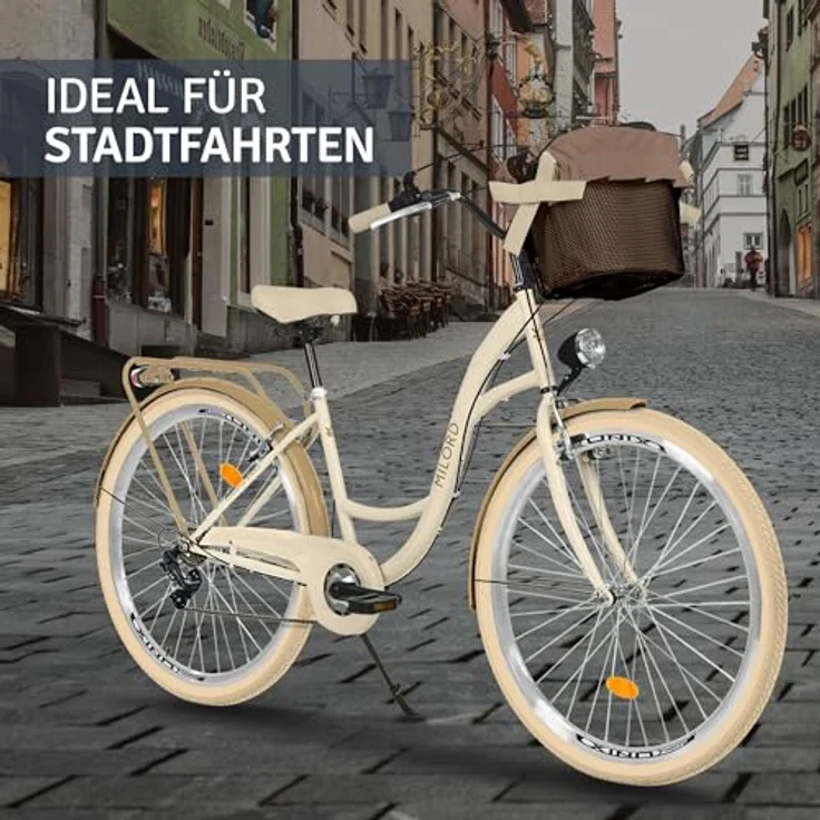 Milordbikes City-Fahrrad, Creme, 46 cm, Metall, Freizeit mit Aluminiumfelgen und hinterem Träger – Bild 6