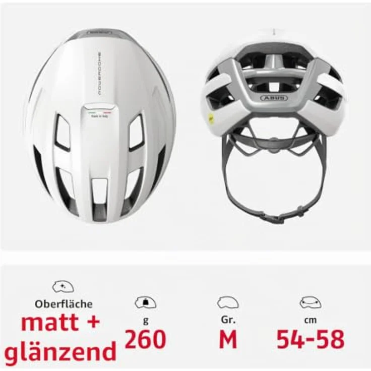 ABUS Rennradhelm PowerDome, leichter Fahrradhelm mit cleverem Belüftungssystem und aerodynamischem Profil, für Damen und Herren, Weiß, Größe M – Bild 3