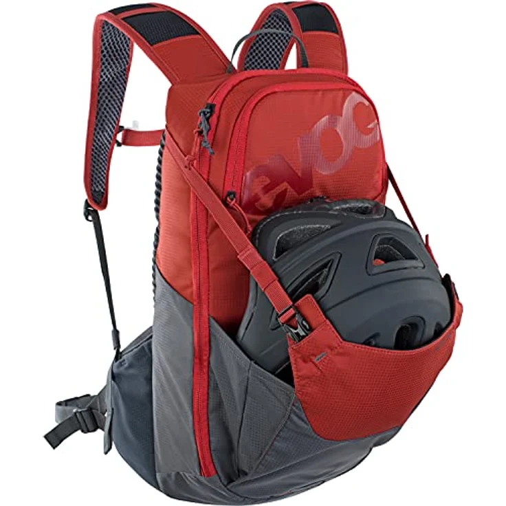 EVOC RIDE 12, Protektor Fahrradrucksack mit AIR-PAD-Rückenpolsterung, cleverem Taschenmanagement und Helmhalterung, 12 Liter, Chili Rot / Carbon Grau – Bild 5