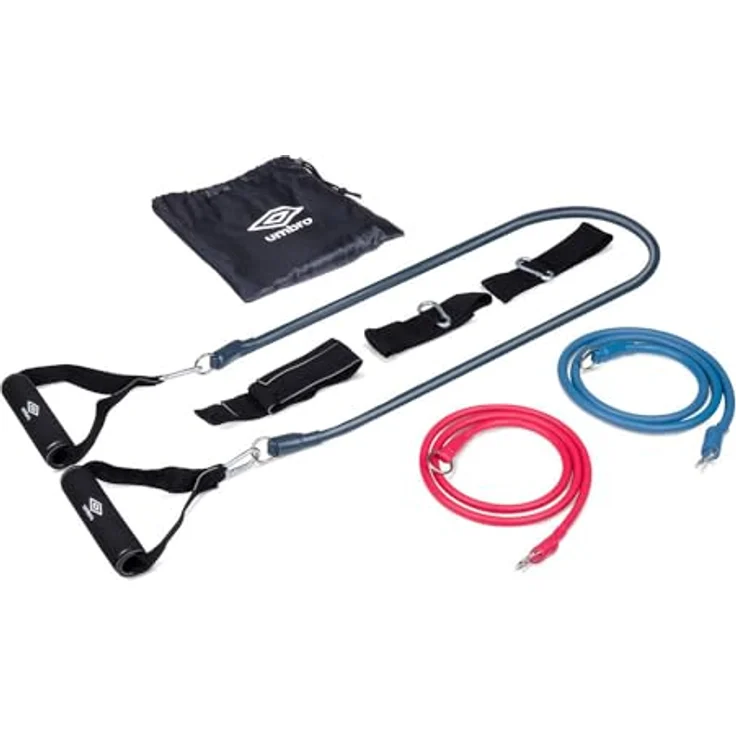 Umbro Resistance Band Set, 9-teilig mit 3 Widerstandsstufen, Schaumstoffgriffen und Aufbewahrungstasche – Bild 2