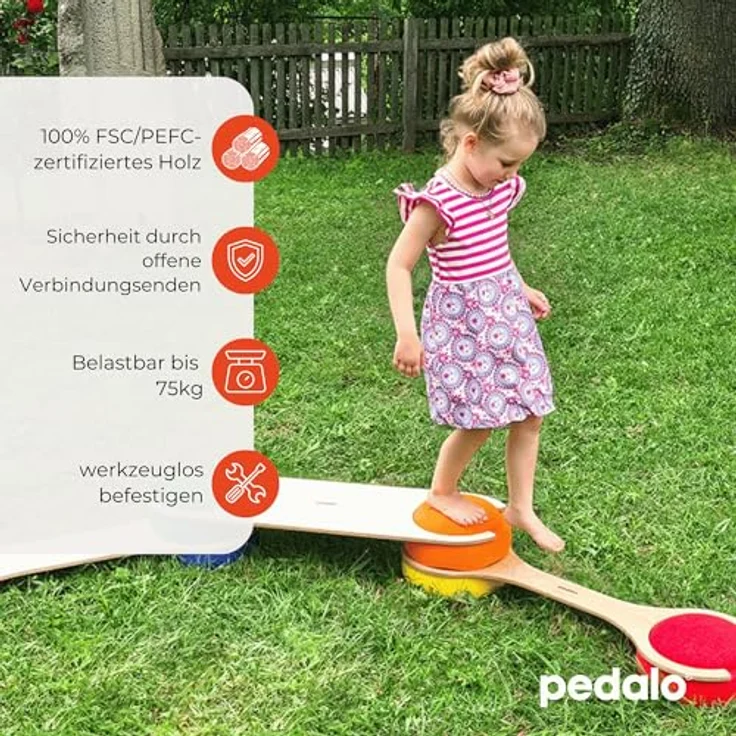 Pedalo® Stapelbaustein Balanciersteg, Kombination aus FSC-zertifiziertem Birkenholz und recycelbarem Kunststoff, für kreative Bewegungslandschaften in Naturfarbe – Bild 3