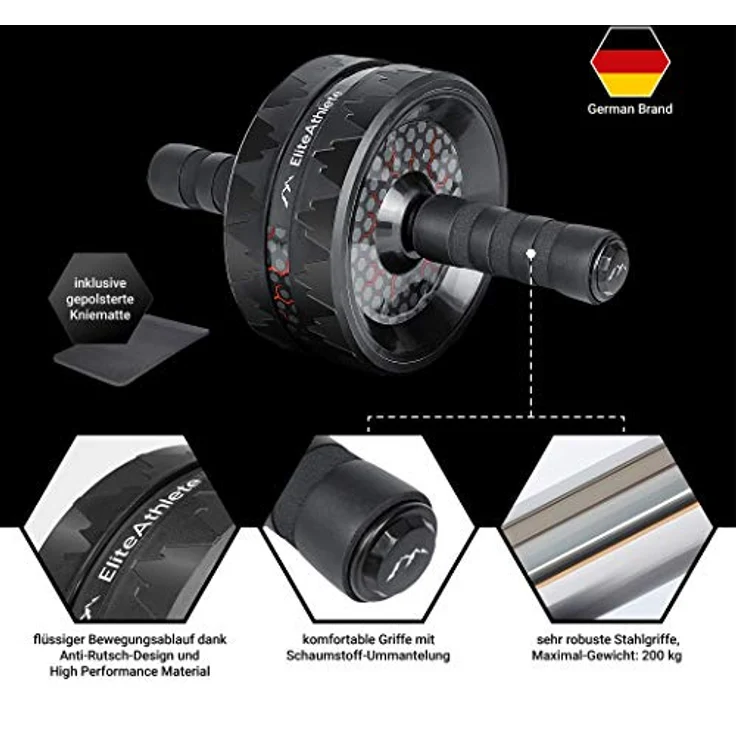 EliteAthlete Bauchroller Bauchmuskeltrainer - AB Roller - Bauchtrainer für Zuhause - Bauch Weg - Abdominal Trainer - AB Wheel inkl. gepolsterter Kniematte – Bild 2