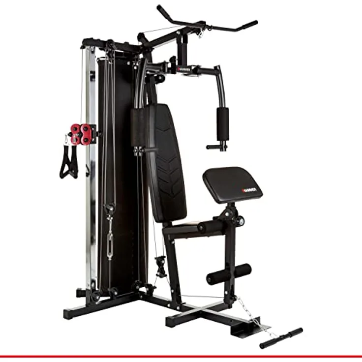 HAMMER Kraftstation Ferrum TX2, Trainingsstation mit Seilzugsystem, umfangreiches Zubehörset, Übungen für Bauch, Rücken & Co, über 45 Übungsmöglichkeiten, 150 x 120 x 198 cm