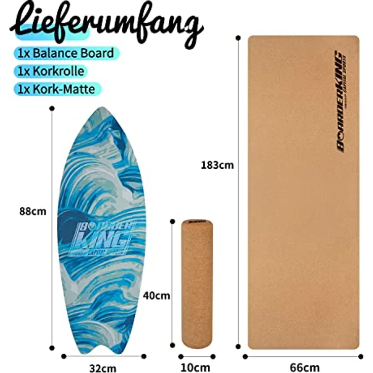 BoarderKING Indoorboard Wave - Balance Board für Indoor-Surfen und Skaten, Gleichgewichtsboard für NeuroMuscular Response Training, inkl. Schutzmatte, Wellen – Bild 3