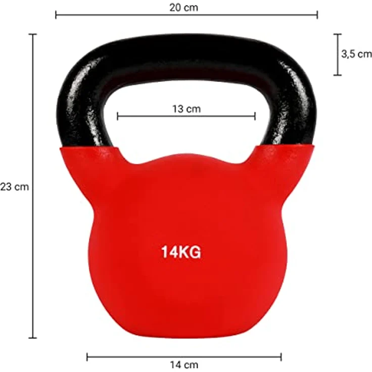 MSPORTS Kettlebell Neopren 2 – 30 kg inkl. Übungsposter (14 Kg - Rot) Kugelhantel – Bild 4