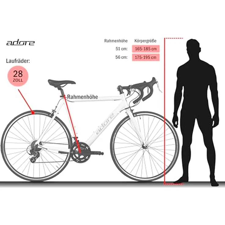 Adore 28'' Rennrad Racer Alu Weiß, 14 Gänge, Aluminium-Rahmen, 56 cm – Bild 3